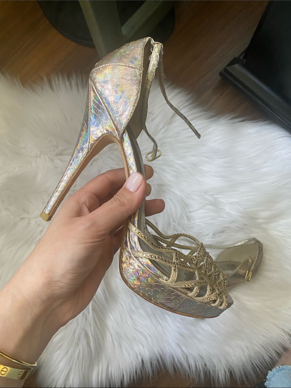 Pelle moda Gold Holographic Open-Toe High Heel Sandals - Women's - Picture 3 of 5